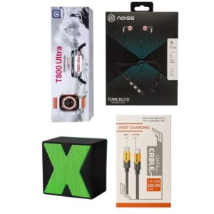 4 in 1 Combo set, Smartwatch, boat neckband, x mini speaker, 4 in 1 cable