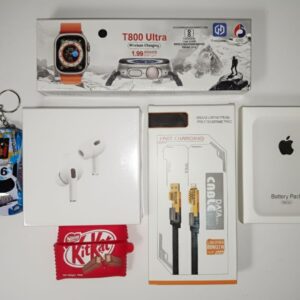 6-in-1 Premium Gadget Combo – Smartwatch, Air Pro 2, Magsafe 4 in 1 Fast Charging Cable, Silicon Cover & Styles Keychain