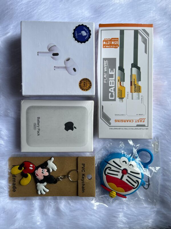 5-in-1 Combo Pack – Air Pro 2, 4-in-1 Fast Charging Cable, MagSafe Power Bank, Protective Silicone Case for Air, and Car Keychain